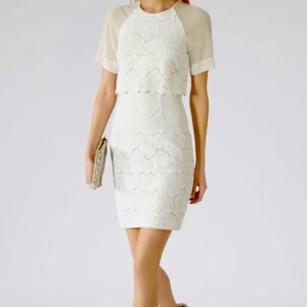 Reiss White Lace Overlay Sheath Dress